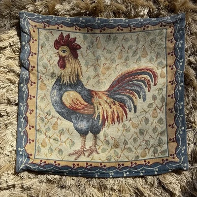 J PANSU PARIS Rooster Tapestry Pillow Cover Cotton French Country 17x17 Good - Image 1 of 4