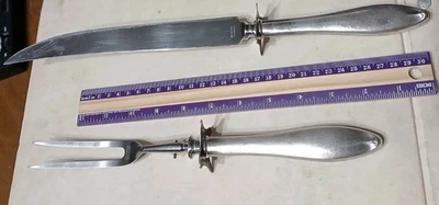 Juego de cuchillos tallados francés ANTIGUO caña y bartón + tenedor leer Foto 1 de 4