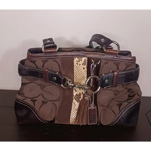 Coach Hampton Stachel Logo Animal Print Brown Handbag - Picture 1 of 10