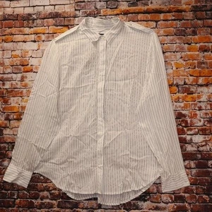 J. Crew Bluse Streifen lang Rollriegel Ärmel Schulterklappen Knopfleiste Damen Größe L - Bild 1 von 11