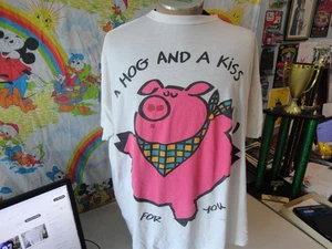 Vintage 90er A Hog and a Kiss For You rosa Schwein weiches Papier dünnes T-Shirt Größe 4XL - Bild 1 von 8