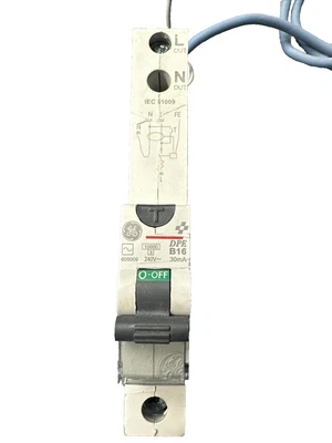 GENERAL ELECTRIC 16A 30MA 605009 CURVE B 10kA 30mA RCBO TYPE AC DPE - Image 1 of 2