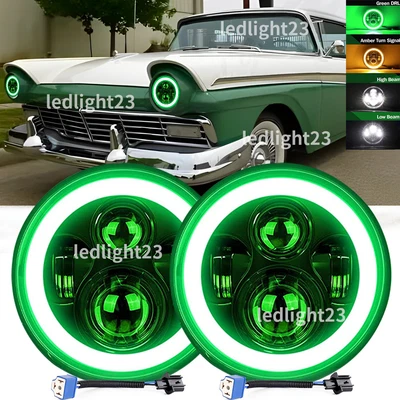 Fit Ford Fairlane 1955 1956 1957 2PC 130W 7inch Round LED Headlights HI/LO Bulbs - Image 1 of 4