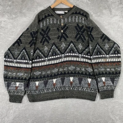 Vintage Michael Gerald Sweater Mens 2XL Fair Isle Geometric Knit Button Neck - Image 1 of 4