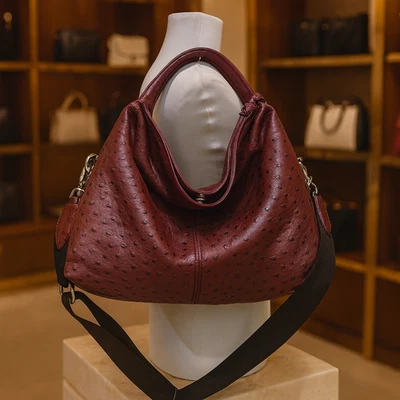 NUEVO Bolso Hobo Pequeño Furla Elisabeth Borgoña Vino Tinto Avestruz Cuero Repujado  Foto 1 de 4