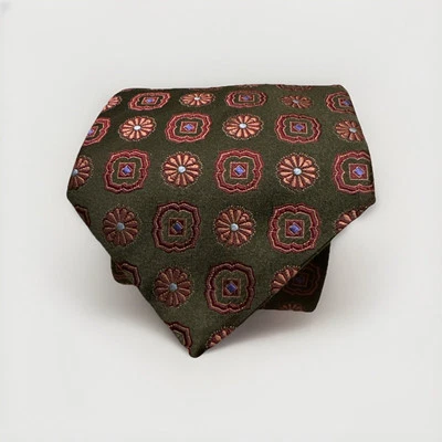 Corbata de cuello CANALI geométrica de lujo de seda para hombre Italia vintage verde Foto 1 de 4