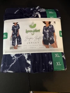 Pigiama Honeydew 3 pezzi jogger pantaloncini set loungewear tinta blu indaco donna XL - Foto 1 di 5