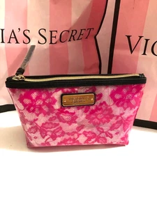 Borsa cosmetica trucco piccola Victoria's Secret gelatina rosa chiaro stampa pizzo nuova con etichetta - Foto 1 di 4