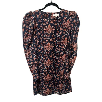 Mini Vestido Anna Cate Azul Marino Rosa Estampado Manga Larga Abullonada Para Mujer Talla Pequeña Foto 1 de 4