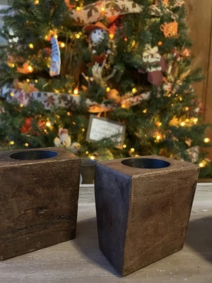 Wooden Sugar Mold Wood Candle Holder Vase Rustic Farmhouse Vintage - Image 1 of 4
