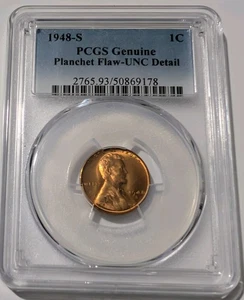 1948-S San Francisco Lincoln Wheat Cent Penny Unc Details Planchet Flaw - Picture 1 of 3