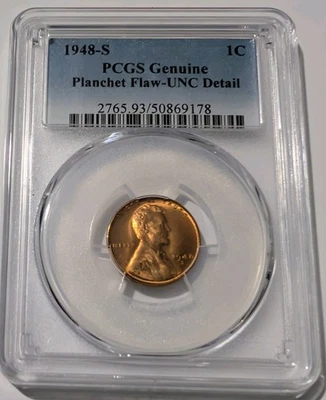 1948-S San Francisco Lincoln Wheat Cent Penny Unc Details Planchet Flaw - Image 1 of 3