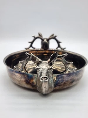 Vintage Silverplate Cabeça de Veado Montanha-russa de Vinho Pesada 7" Diâmetro - Imagem 1 de 4