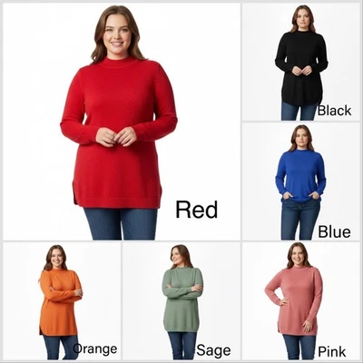 NEW Ex Yours Clothing Women's Plus Size Mock Neck Longline Jumper Size 14 to 28 - Image 1 of 4