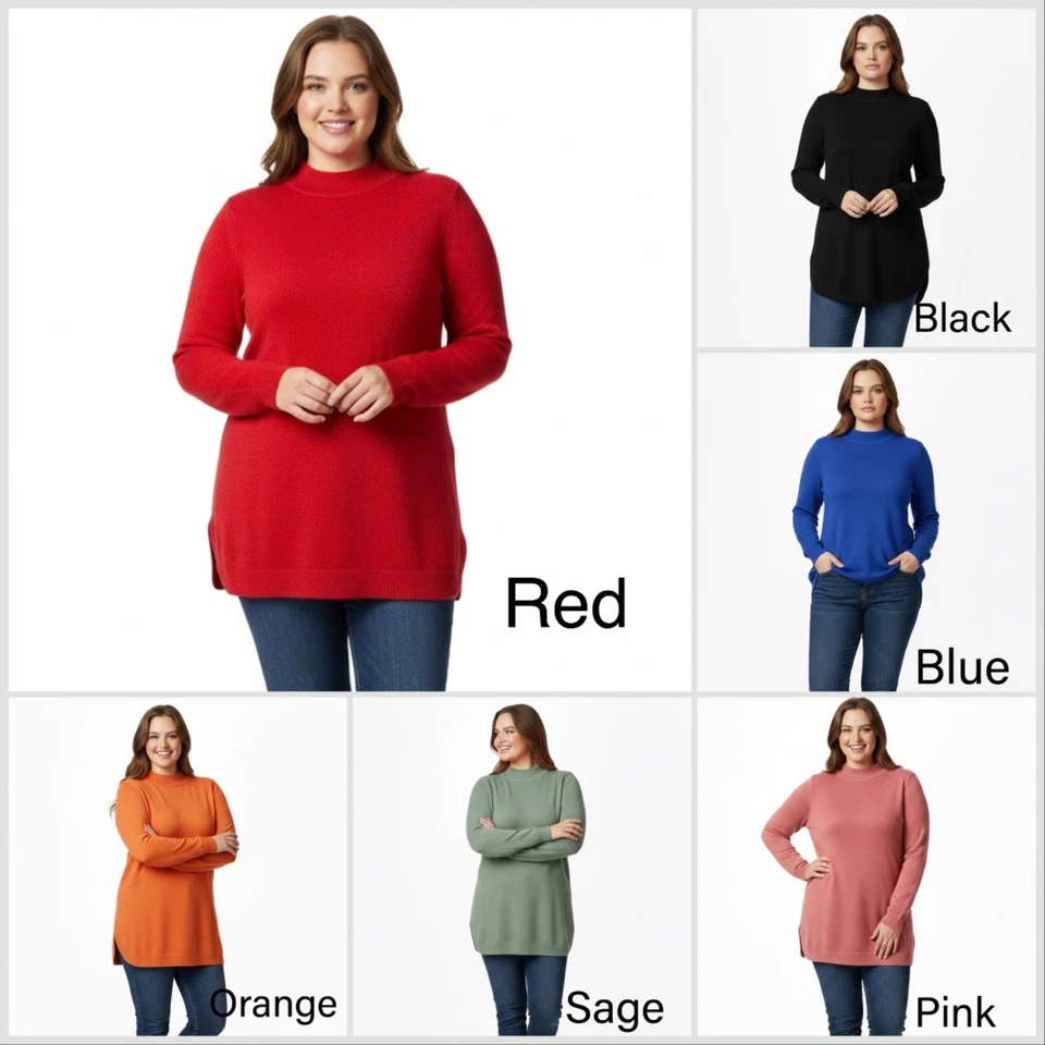 NEW Ex Yours Clothing Women's Plus Size Mock Neck Longline Jumper Size 14 to 28 - Image 1 of 4