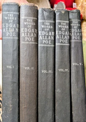 Works Of Edgar Allan Poe Raven Edition 1903 5 Vol HC Scary Famous Monsters Foto 1 de 4