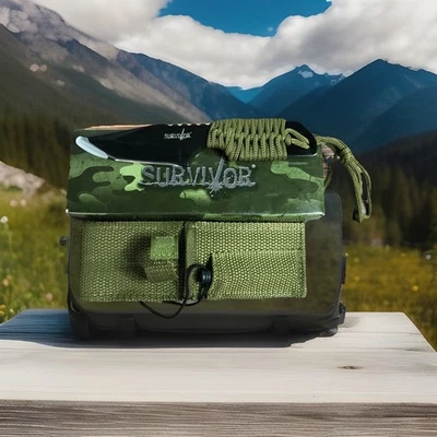 Survivor Fixed Blade Knife 7” Paracord Sheath & Fire Starter Black OD Green New  - Image 1 of 4