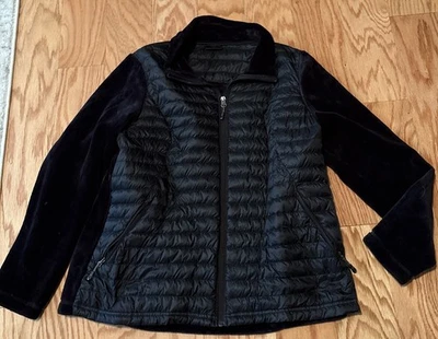 Chaqueta acolchada delgada 32 Degrees Heat negra bolsillos con cremallera terciopelo cuello falso talla XL Foto 1 de 3