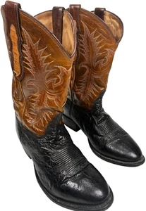 Tony Lama men's Supple Black Bullhide and Brown Leather Western Boots size 10EE - Picture 1 of 14