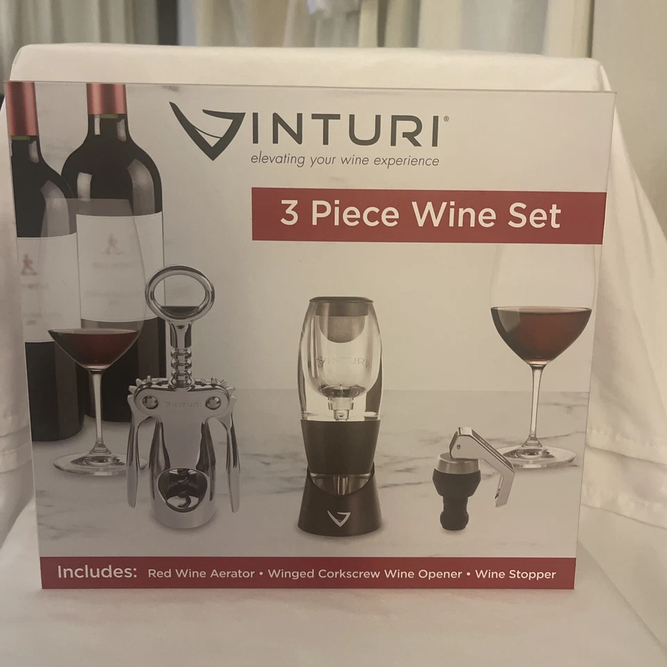 Vinturi Wine Tool 3 pieces with Wine Aerator Wine Opener and Stopper Gift