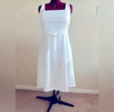 Vestido Emma and Michelle Talla 12 Blanco Cinturón Forrado Acampanado Verano Preppy Nuevo sin Etiquetas Foto 1 de 4