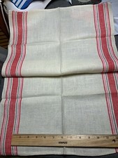 Vintage Linen Kitchen Toweling Towel Fabric Red Pink Black Stripes