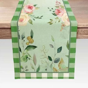 Rose Flower Green Vintage Table Runner 72 inch for Long Table Kitchen Home Décor - Picture 1 of 2
