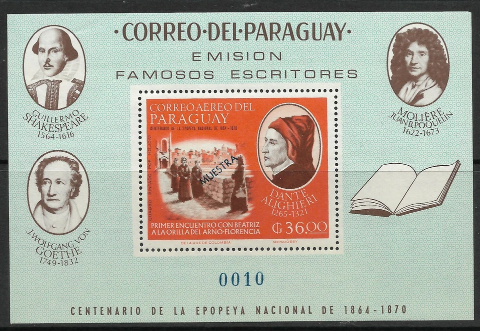 STAMPS-PARAGUAY. 1966. Perf Writers M/Sheet. Overprinted “MUESTRA” Specimen. MNH - Image 1 of 1
