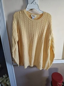 Talbots Sz M Pastel Yellow 100% Cotton Cable Knit Long Slv Pullover Sweater - Picture 1 of 10