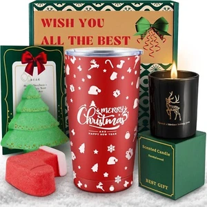 Christmas Gift Set for Women – Holiday Gift w/Tumbler, Candle, Bath Bombs & Card - Picture 1 of 8