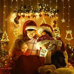 Weihnachten Fenster Lichterkette, 3M/100 LED Vorhang Lichterkette für Innen mit Fernbedienung. - Bild 1 von 14