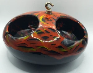 RETRO MOD FUNKY HANGING ORANGE BLACK DRIP GLAZE POTTERY ASHTRAY VTG 1960’s MCM - Picture 1 of 14
