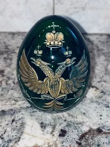 Antiguo huevo de Pascua imperial ruso Nicolás L grande de vidrio cortado verde águila dorada - Imagen 1 de 13