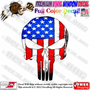 American Flag Punisher Skull Full Color Car Truck Window Vinyl Decal Sticker. - Picture 1 of 9
