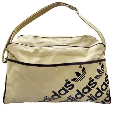 Mini bolso de gimnasio vintage 1982 Adidas beige/tostado y marrón trifolio #40050 Foto 1 de 4