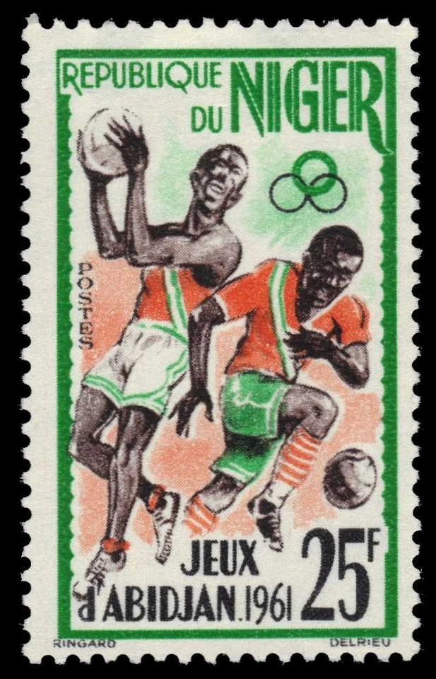 NIGER 110 (Mi26) - Juegos de Abiyán "Baloncesto y Fútbol" (pa39446) Foto 1 de 1