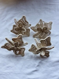 the colombia collective 4 Orchid Flower natural woven napkin rings RRP £55 - Picture 1 of 4