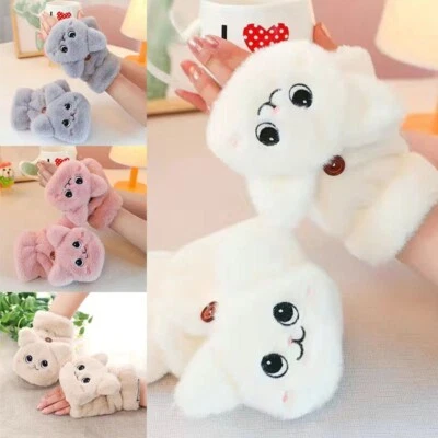 Women Faux Fur Rabbit Mittens,Fluffy Fingerless Gloves Plush Winter Warm Gloves - Image 1 of 4