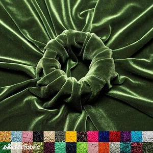 Dark Olive Green Stretch Velvet Fabric By The Yard - Picture 1 of 7