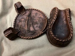 Vintage Tobacco Pipe Holder/ Ashtray Wood with Sailboat 6”x 4” - Picture 1 of 4
