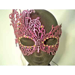 pink fuschia lace mask, bridal prom masquerade costume Halloween venetian mask - Picture 1 of 6