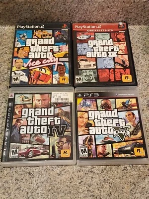 Lot Of 4 PS2 PS3 Grand Theft Auto Bundle GTA III, Vice City, IV, V (H4) - Image 1 of 4