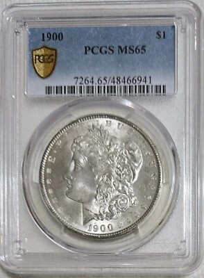 1900 MORGAN Silver DOLLAR $1, PCGS MS65, Gold Shield! - Image 1 of 4