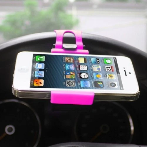 Universal Pink CAR MOUNT HOLSTER CLIP On Steering Wheel Cell Phone GPS Holder - Image 1 of 3