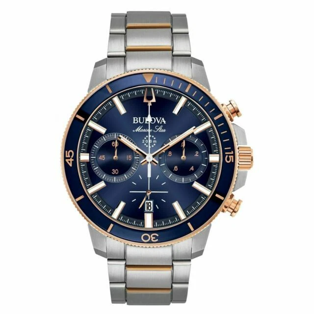 Bulova 98B301 Marine Star Blue 45mm Stainless Steel Case Men's Watch - Blue/Silver