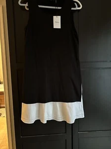 Theory Cotton Jersey Sz Large Tier Tee Dress Black White NWT Malkan T - Picture 1 of 6