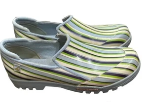 Sperry Topsider Blue Green Striped Rain Shoes Slip On Loafers Boat Shoes Size 10 - Picture 1 of 10