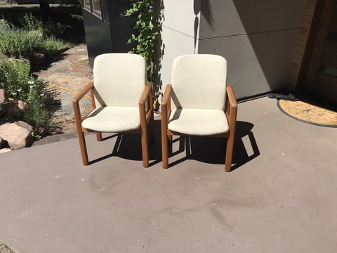 Vintage 1970’s Pair Of Benny Linden Arm Chairs Biege Tweed Fabric Cover