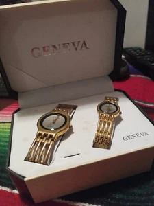 Geneva Quartz Watch Set Mens And Womans Watches Retro Vintage Gold Color - Picture 1 of 7