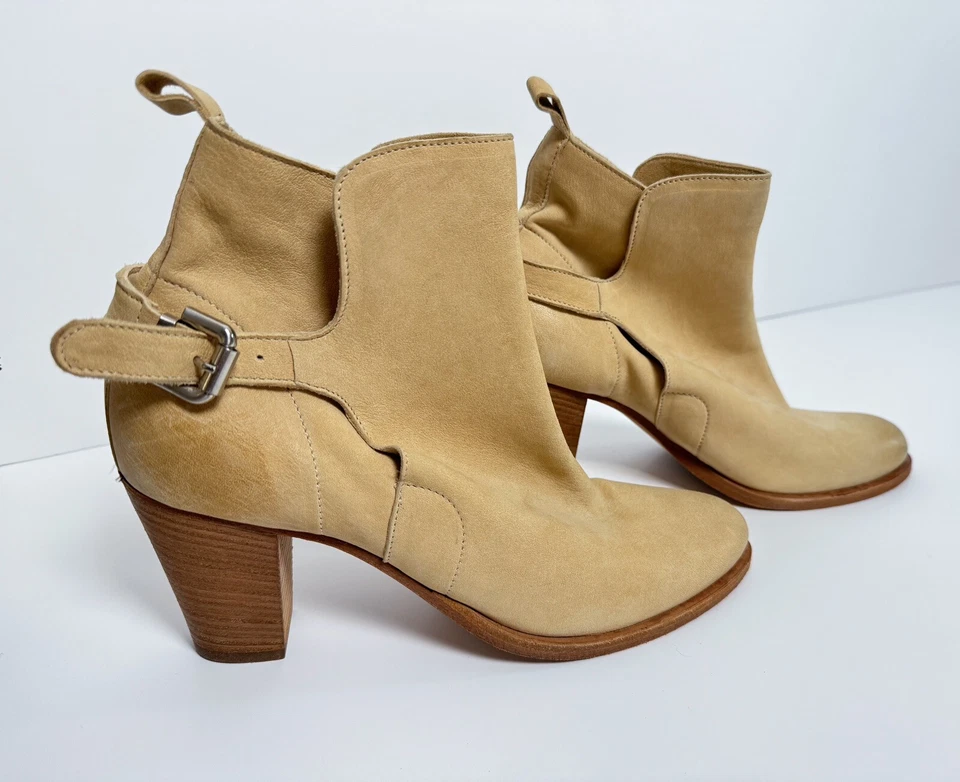 Laura Bellariva Leather Ankle Boots Womens 40 9.5 Buckle Stacked Heel Cowgirl - Image 1 of 4